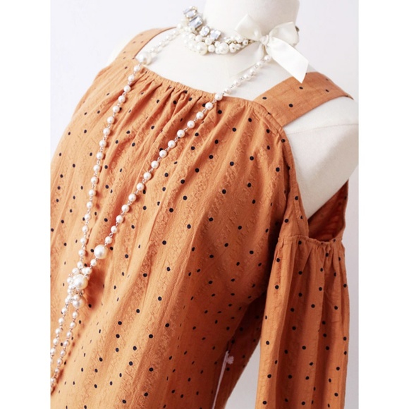 Spice PolkaDot Retro 100% Cotton Cold Shoulder Top - Picture 5 of 8